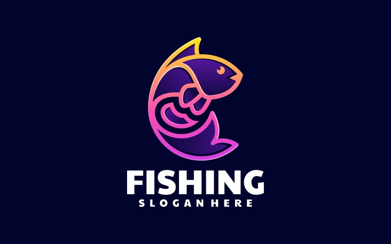 Fish Line Art Gradient Logo 1 Logo Template