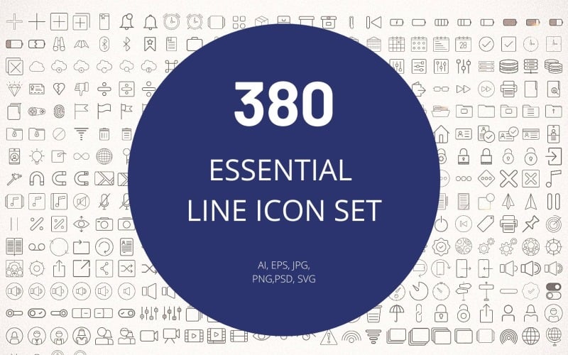 Icon Pack: Essential Set Lineal (380 Essential Icons) Icon Set