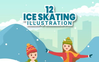 12 Skating on Ice Rink Illustration