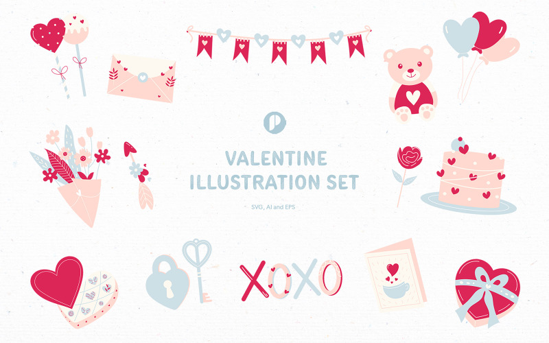 Sweet valentine illustration set Illustration