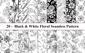 Black Floral Seamless Pattern, Black and White Floral Seamless Pattern