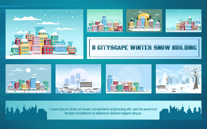 8 Cityscape Winter Snow Building Illustration