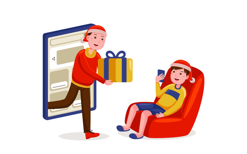Christmas Online Shopping Vector Illustration #01 Vector Graphic