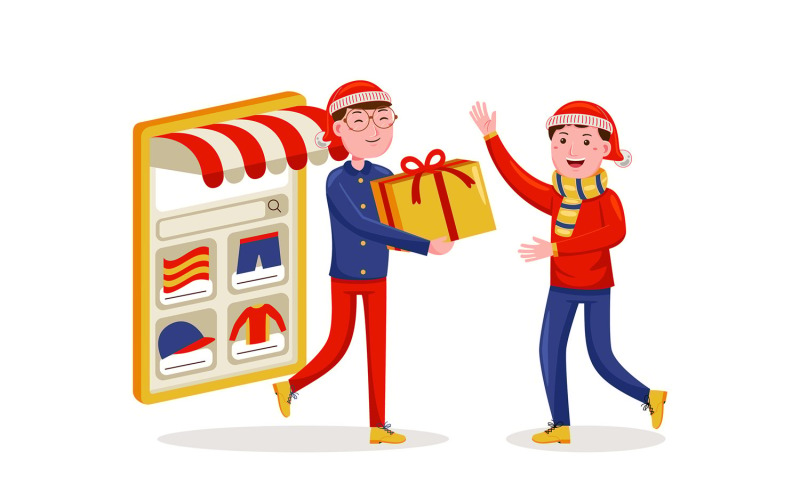 Christmas Online Shopping Vector Illustration #02 Vector Graphic