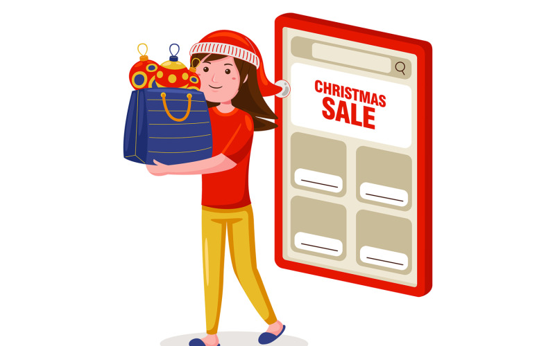 Christmas Online Shopping Vector Illustration #03 Vector Graphic