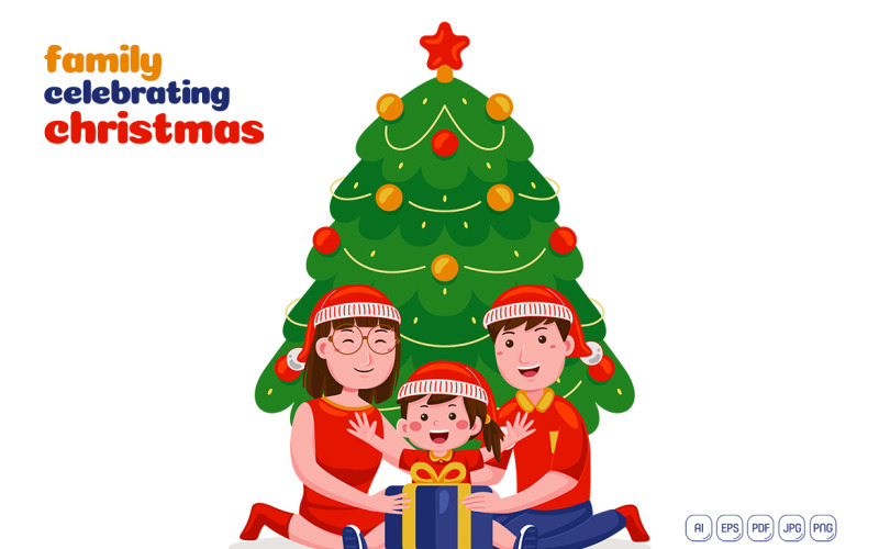 Family Celebrating Christmas Vector Illustration Vector Graphic