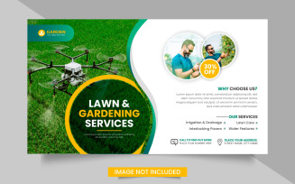 Agriculture service web banner or lawn mower gardening landscaping banner