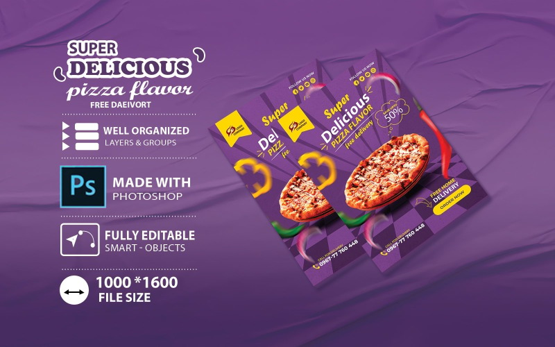 Spicy Delicious Flavor Pizza Model food flyer Corporate Identity