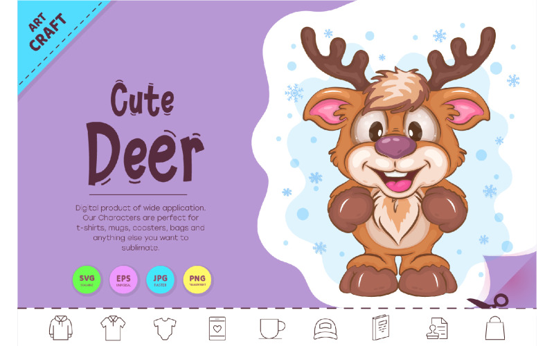 Cute Cartoon Deer. Clipart Vector Graphic