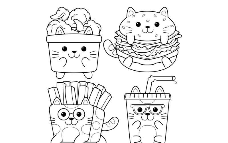Cat Fast Food Doodle Pack #01 Vector Graphic