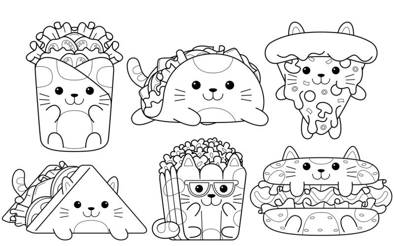Cat Fast Food Doodle Pack #02 Vector Graphic