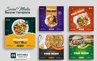 Healthy food menu and restaurant business marketing social media post banner set