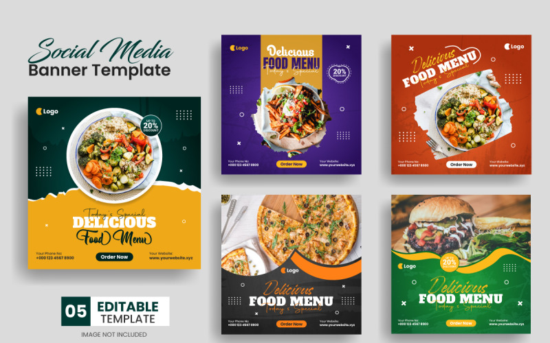 Healthy food menu and restaurant business marketing social media post banner set Social Media