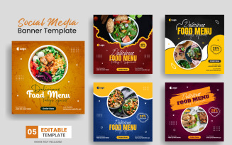 Set of social media post banner template design. Food menu restaurant flyer template.