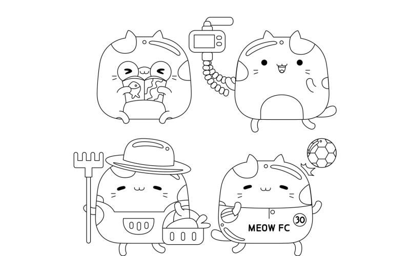 Cute Cat Character Outline Pack #06 Vector Graphic