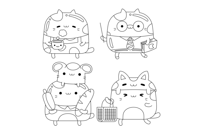 Cute Cat Character Outline Pack #11 Vector Graphic
