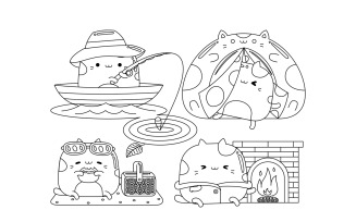 Cute Cat Character Outline Pack #16