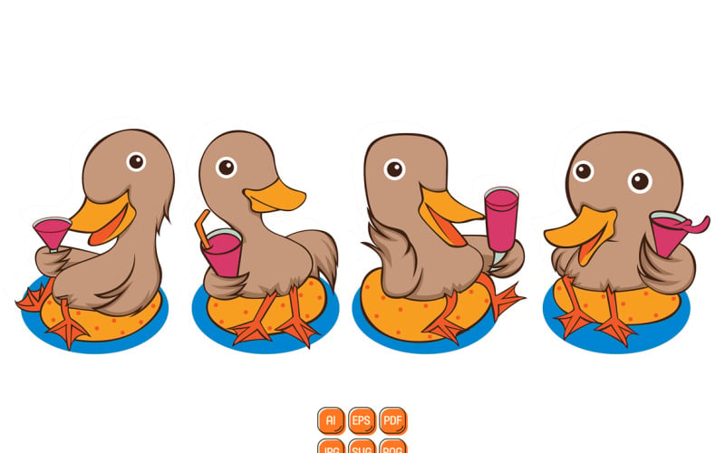 Cute Duck Vector Illustration Set #02 Vector Graphic
