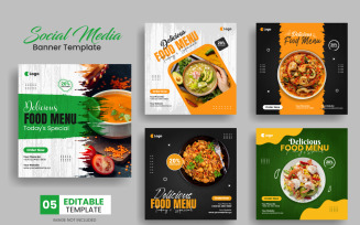 Delicious food menu restaurant flyer layout. Set of social media post banner template design