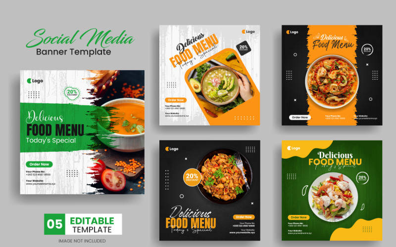 Delicious food menu restaurant flyer layout. Set of social media post banner template design Social Media