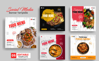 Delicious food menu restaurant flyer template. Set of food social media post banner design