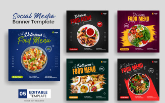 Food menu social media post banner template and Delicious food restaurant flyer template