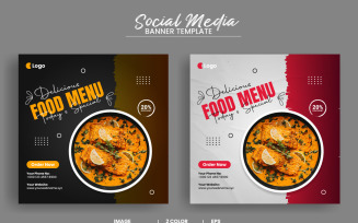 Healthy food menu and restaurant social media post banner template