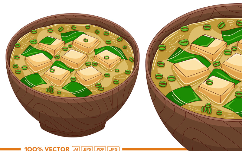 Miso Soup Vector in Flat Design Style Vector Graphic