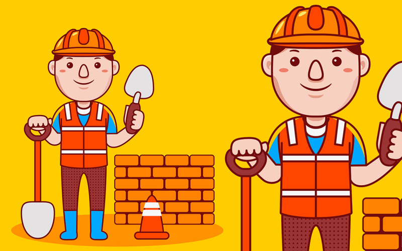 Builder Profession Cartoon - Vector Illustration Vector Graphic
