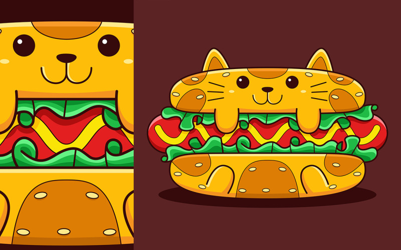 Cute Hot Dog Cat Vector Cartoon Style Vector Graphic