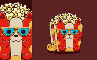 Cute Popcorn Cat Vector Cartoon Style