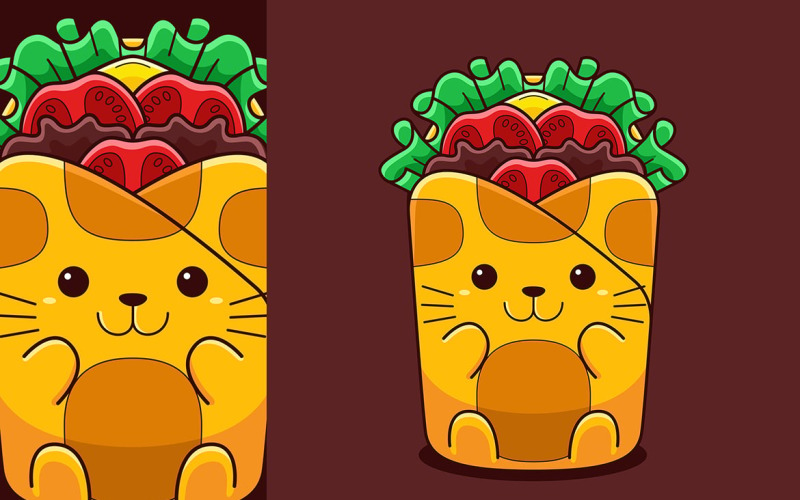 Cute Wrap Cat Vector Cartoon Style Vector Graphic