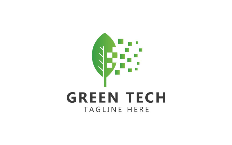 Leaf Green Digital Logo. Green Tech Logo Template