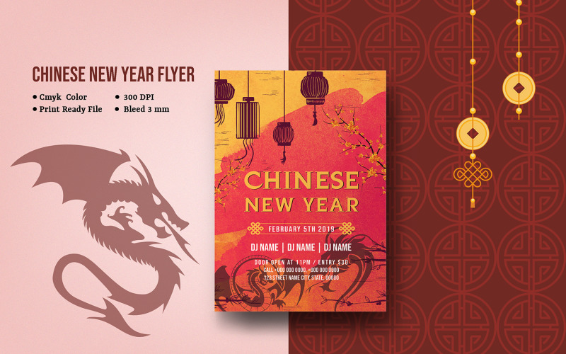Lunar new year / Chinese New year Party Flyer Corporate Identity