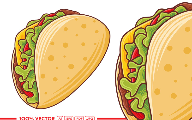 Taco Vector in Flat Design Style Vector Graphic