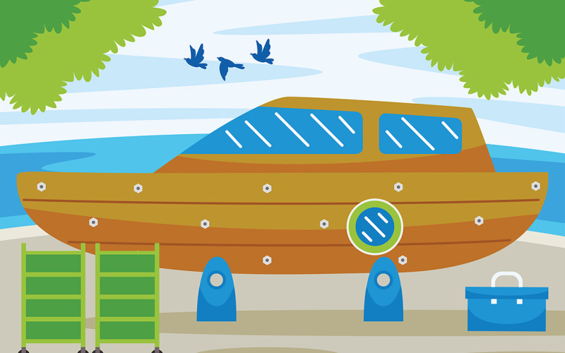 Boat Service Station Vector Illustration Vector Graphic