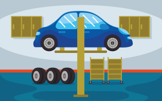 Car Service Station Vector Illustration