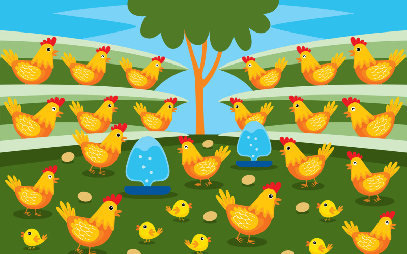 Chicken Farm Vector Illustration Vector Graphic