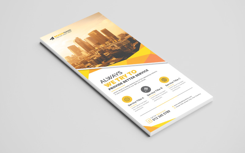 Creative Corporate DL Flyer Template, Rack Card Design with Blue and Yellow Color Corporate Identity