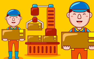 Factory Worker Profession Cartoon - Vector Illustration