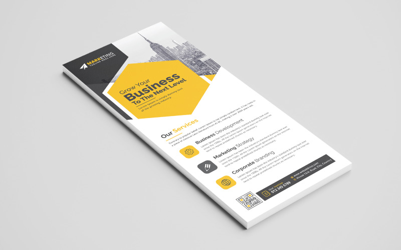 Corporate DL Flyer, Rack Card Design Template with Polygon Shapes Corporate Identity