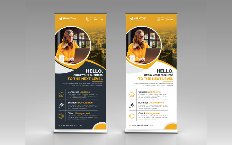 Corporate Roll Up Banner, X Banner, Signage, Standee Template with Black and White Background Corporate Identity