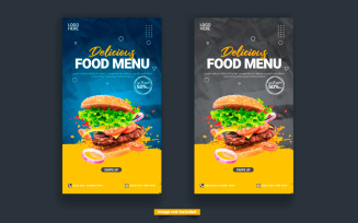 Food menu and restaurant instagram and story template vector concept