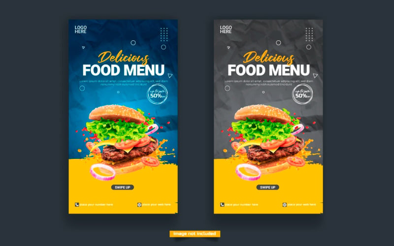 Food menu and restaurant instagram and story template vector concept Illustration