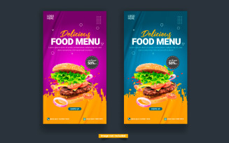 Food menu and restaurant instagram and story template vector