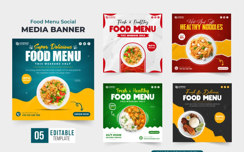Fresh food promotional template bundle Social Media