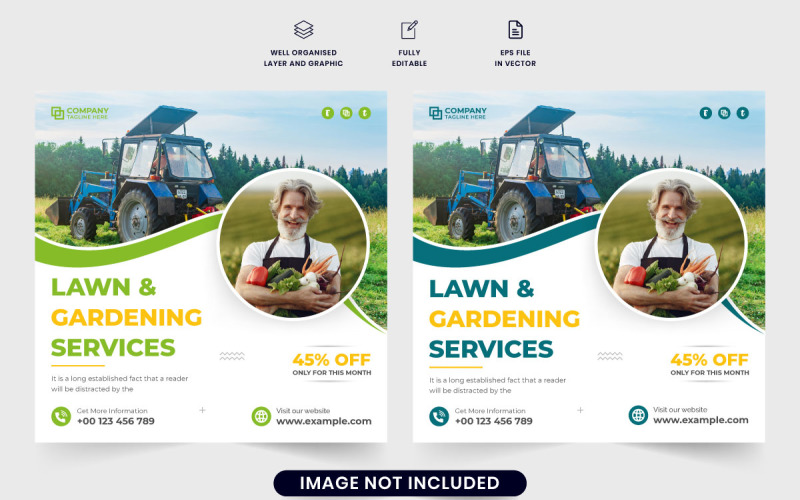 Lawn and gardening service template vector design Social Media