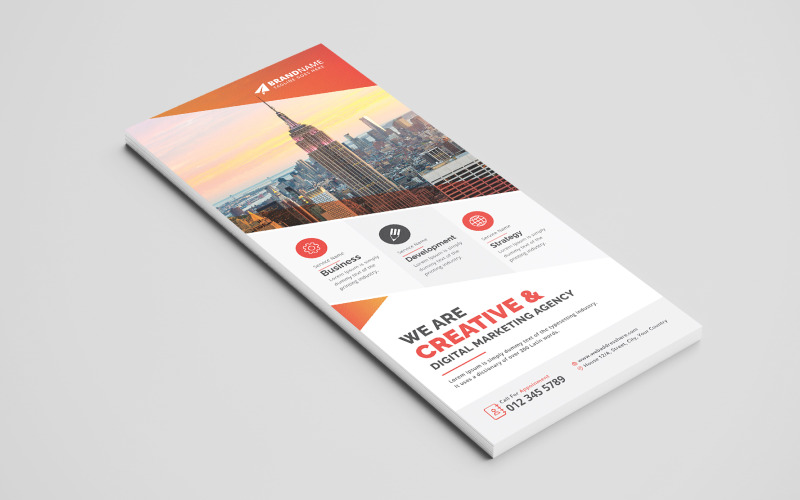Orange Minimalist Corporate DL Flyer, Rack Card Template Design Layout Corporate Identity