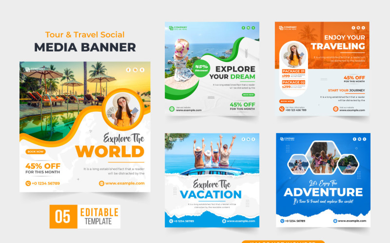 Travel agency promotion template bundle Social Media