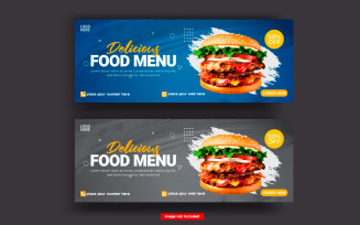 Food menu and restaurant social media cover template vector concept